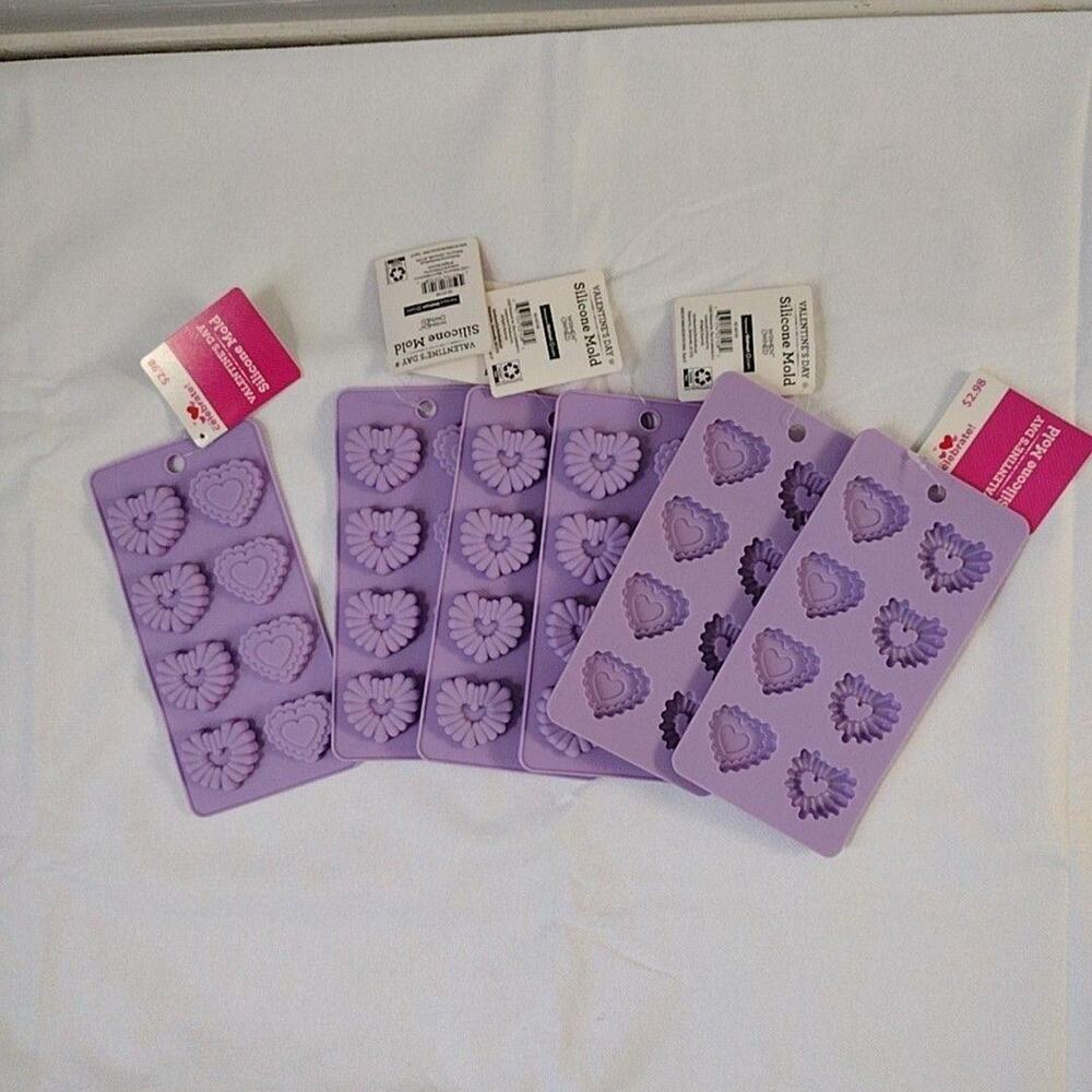 Way To Celebrate! Valentine Silicone Mold Set Of 5 Purple Hearts Chocolate Candy